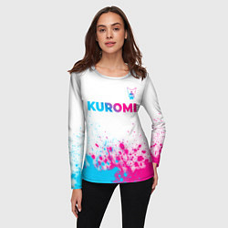 Лонгслив женский Kuromi neon gradient style посередине, цвет: 3D-принт — фото 2