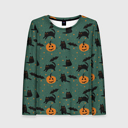 Женский лонгслив Хэллоуин и черный кот