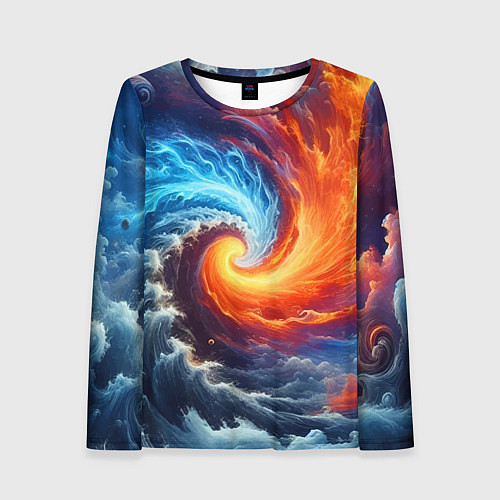 Женский лонгслив Столкновение двух стихий - инь янь / 3D-принт – фото 1