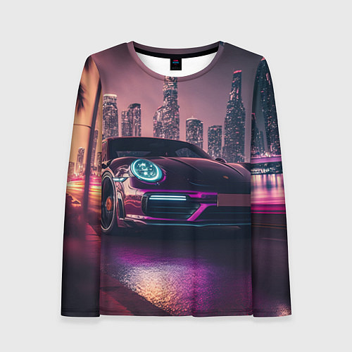 Женский лонгслив Porshe ночной город / 3D-принт – фото 1