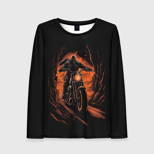 Женский лонгслив Мотоциклист с черепом / 3D-принт – фото 1