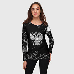 Лонгслив женский Герб РФ черно белые краски, цвет: 3D-принт — фото 2