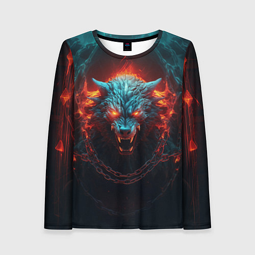 Женский лонгслив Агрессивный волк с горящими глазами / 3D-принт – фото 1