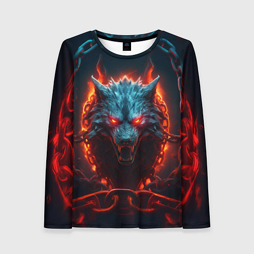 Женский лонгслив Агрессивный волк в цепях / 3D-принт – фото 1