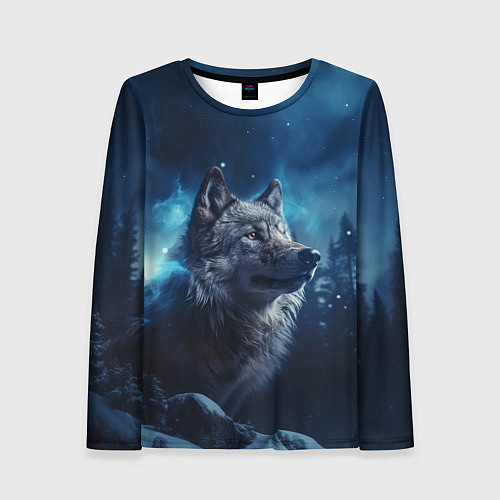 Женский лонгслив Голова волка и небо / 3D-принт – фото 1