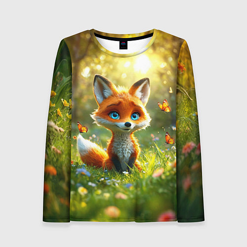 Женский лонгслив Рыжая лисичка и бабочки / 3D-принт – фото 1