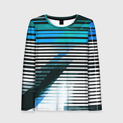 Женский лонгслив Сине-чёрные полосы на белом фоне