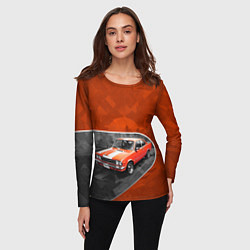 Лонгслив женский Оранжевый ретроавтомобиль, цвет: 3D-принт — фото 2