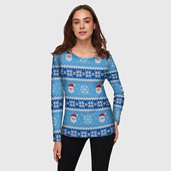 Лонгслив женский Вязаный новогодний узор с Дедом Морозом, цвет: 3D-принт — фото 2