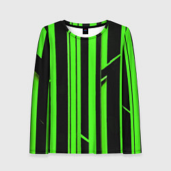 Женский лонгслив Толстые зелёные полосы на чёрном фоне