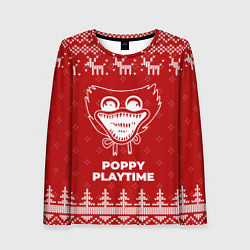 Лонгслив женский Новогодний Poppy Playtime с оленями, цвет: 3D-принт