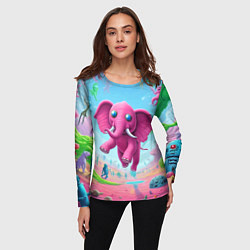 Лонгслив женский Парящий в воздухе розовый слон - сюрреализм, цвет: 3D-принт — фото 2