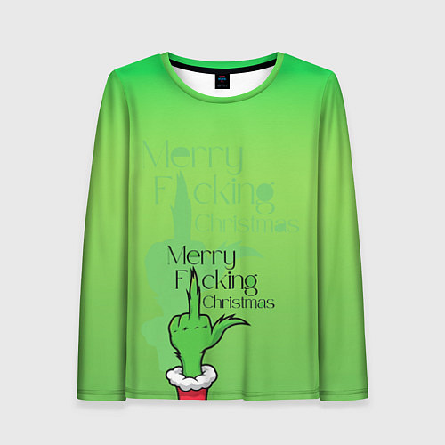 Женский лонгслив Гринч merry fucking christmas / 3D-принт – фото 1