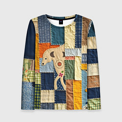 Лонгслив женский Пэчворк с собакой, цвет: 3D-принт