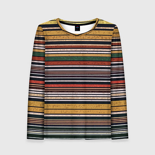 Женский лонгслив Жёлто-зелёный текстурные полосы / 3D-принт – фото 1
