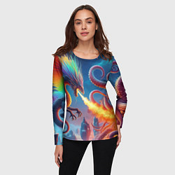 Лонгслив женский Огнедышащий дракон против осьминога - нейроарт фан, цвет: 3D-принт — фото 2