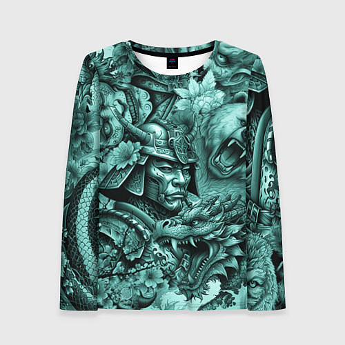 Женский лонгслив Драконы самурай медведь и волк в стиле тату / 3D-принт – фото 1