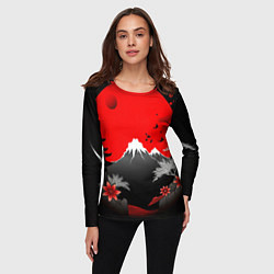 Лонгслив женский Японская гора и красная луна, цвет: 3D-принт — фото 2