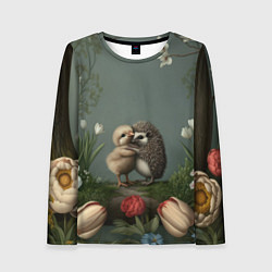 Женский лонгслив Ежик и цыпленок обнимаются