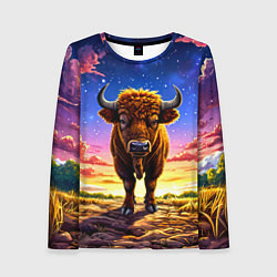 Женский лонгслив Буйвол в звездной ночи