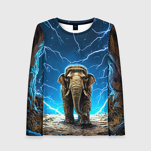 Женский лонгслив Мамонт и разряды молний / 3D-принт – фото 1