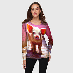 Лонгслив женский Поросенок в розовом, цвет: 3D-принт — фото 2
