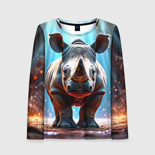 Женский лонгслив Носорог в лучах / 3D-принт – фото 1