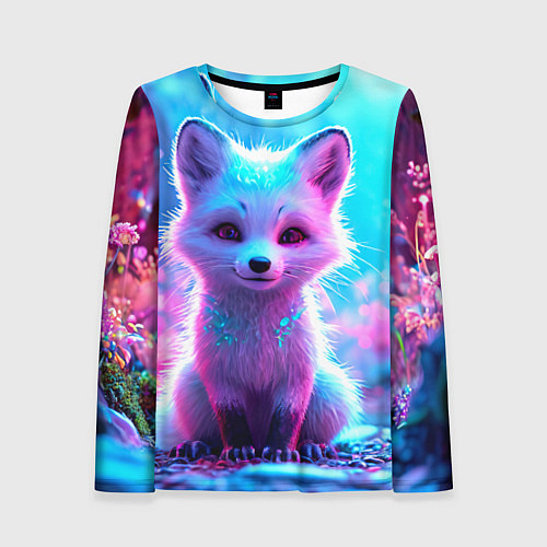 Женский лонгслив Песец в неоновом свете / 3D-принт – фото 1