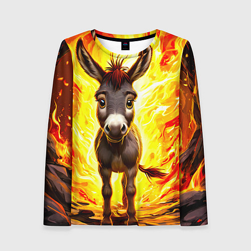Женский лонгслив Ослик в огне / 3D-принт – фото 1
