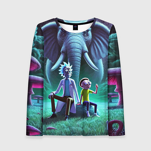 Женский лонгслив Рик и Морти - портрет на фоне слона / 3D-принт – фото 1