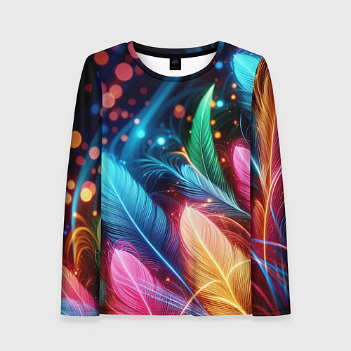 Женский лонгслив Яркие красочные неоновые перья / 3D-принт – фото 1