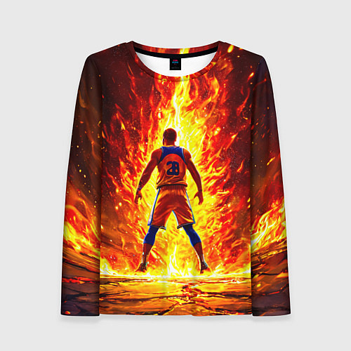 Женский лонгслив Баскетболист номер 28 в огне / 3D-принт – фото 1