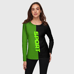 Лонгслив женский Sport чёрно-зелёный пополам, цвет: 3D-принт — фото 2