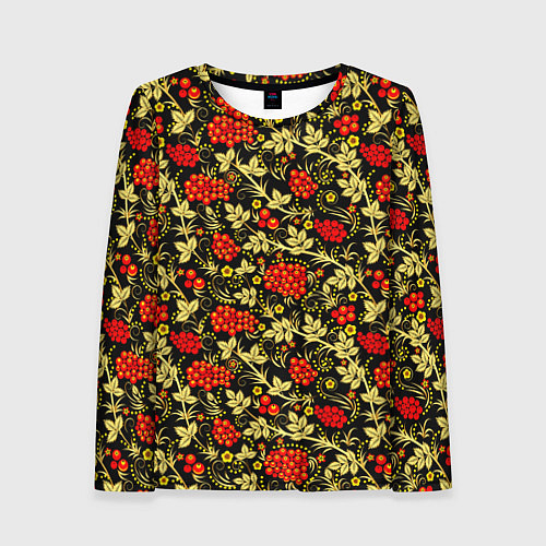 Женский лонгслив Рябина с золотой листвой / 3D-принт – фото 1