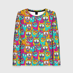 Женский лонгслив Разноцветные совы мультяшные
