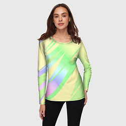 Лонгслив женский Жёлто-зелёный полосатый, цвет: 3D-принт — фото 2