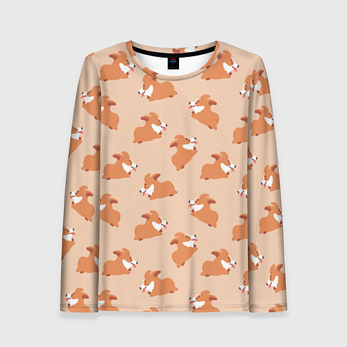 Женский лонгслив Паттерн с забавными щенками породы корги / 3D-принт – фото 1