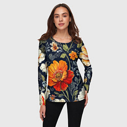 Лонгслив женский Маки и пионы старинный паттерн, цвет: 3D-принт — фото 2