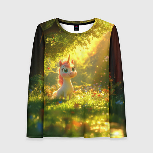Женский лонгслив Единорог в летнем лесу / 3D-принт – фото 1