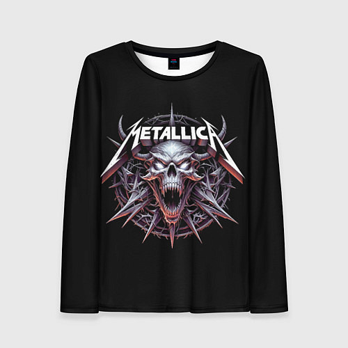 Женский лонгслив Metallica - cool skull with horns / 3D-принт – фото 1