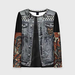 Женский лонгслив Джинсовка с черепом и татуировкой дракона