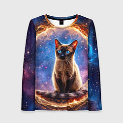 Лонгслив женский Сиамская кошка в космосе, цвет: 3D-принт