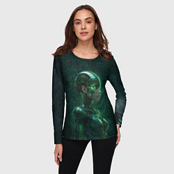 Лонгслив женский Девушка-андроид в зелёных тонах, цвет: 3D-принт — фото 2
