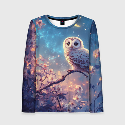 Женский лонгслив Сова на фоне ночного неба / 3D-принт – фото 1