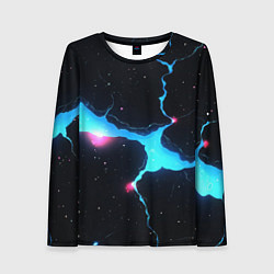Лонгслив женский Голубой разлом в черной текстуре, цвет: 3D-принт