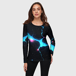 Лонгслив женский Голубой разлом в черной текстуре, цвет: 3D-принт — фото 2