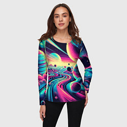 Лонгслив женский Неоновый разноцветный космос, цвет: 3D-принт — фото 2