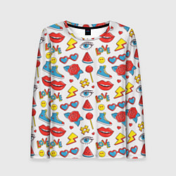 Женский лонгслив Паттерн с яркими молодежными стикерами