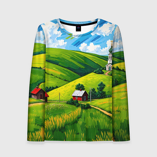 Женский лонгслив Русская деревенька / 3D-принт – фото 1