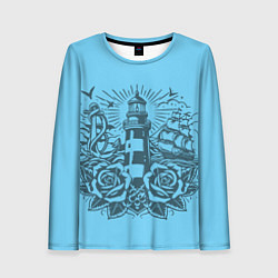 Лонгслив женский Маяк с розами и кораблем, цвет: 3D-принт